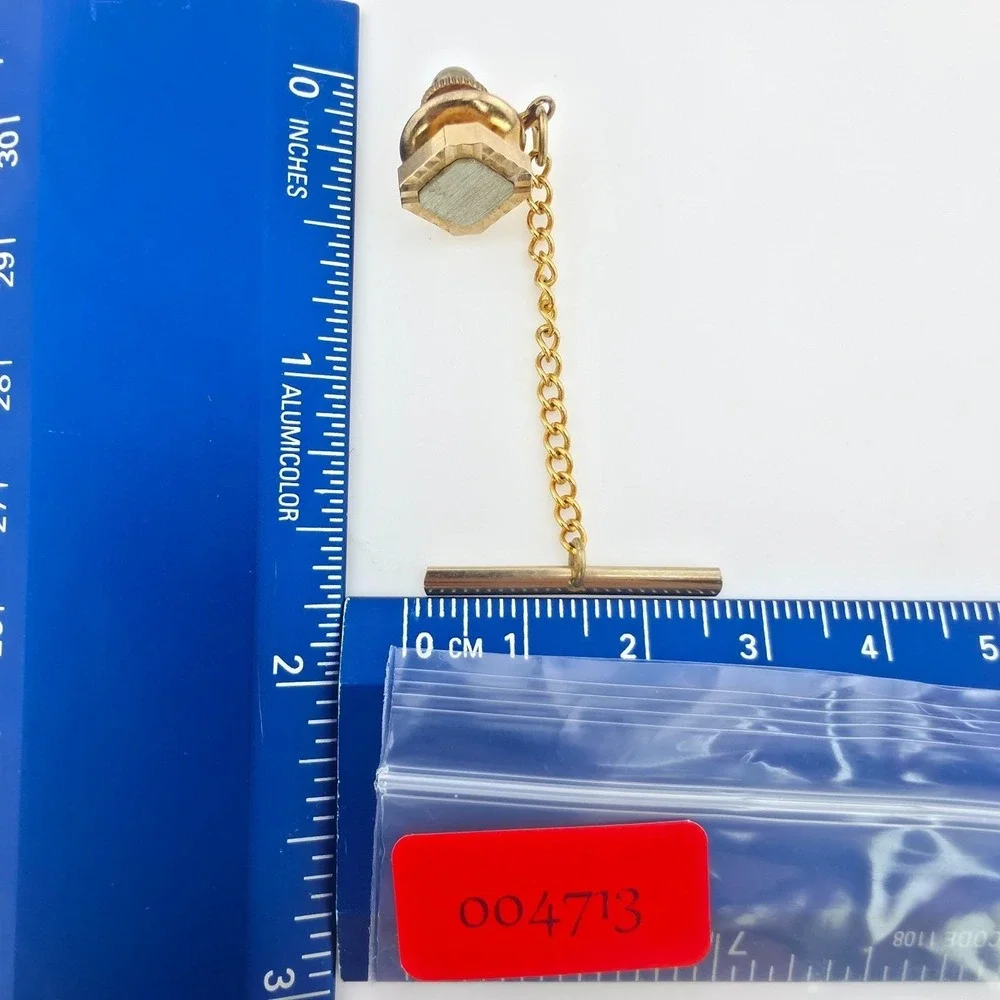 Vintage SWANK Tie Tack Clip Cufflink Set Diamond Cut Border Silver Gold Tone